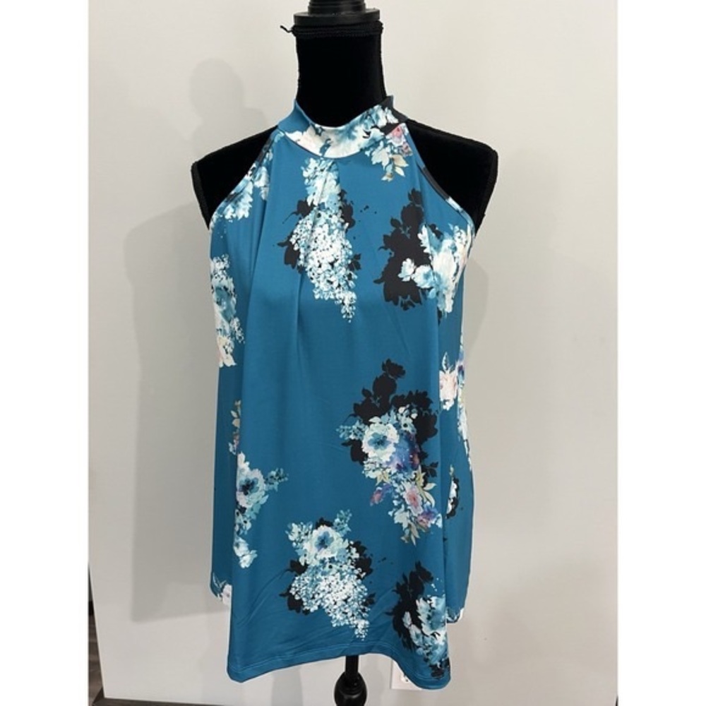 Elegant Floral Halter Neck Blouse - Teal